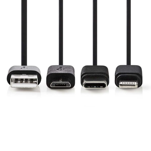 Nedis CCGP60620BK10 3-In-1 Sync And Charge-Kabel Usb-A Male - Micro B Male / Type-C Male / Apple Lightning 8-Pins Male 1,0 M Zwart